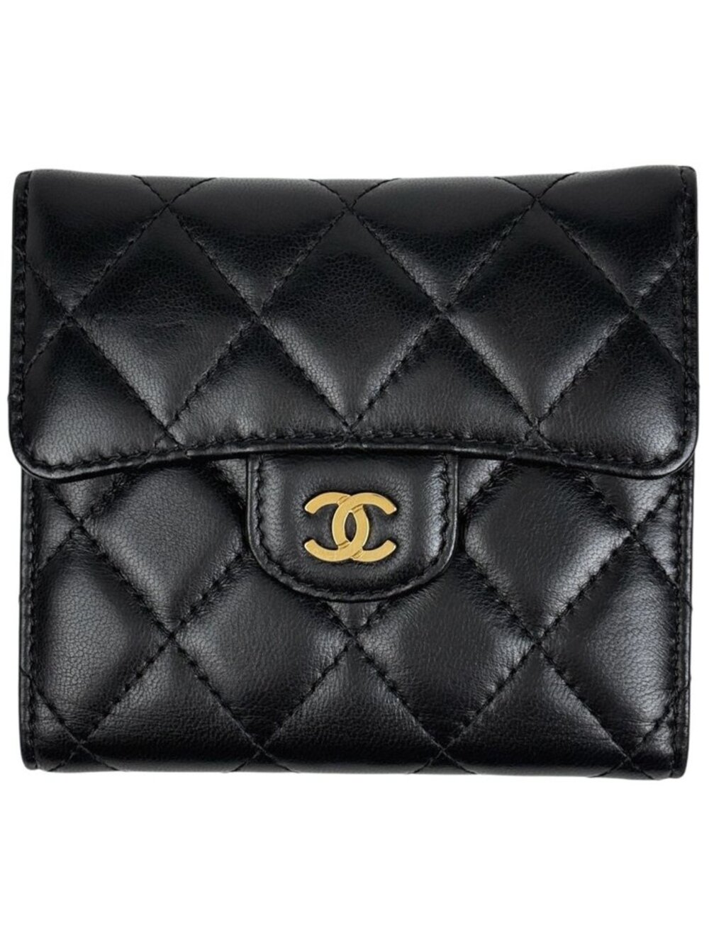 Chanel CC Logo Trifold Wallet Quilted Leather Black